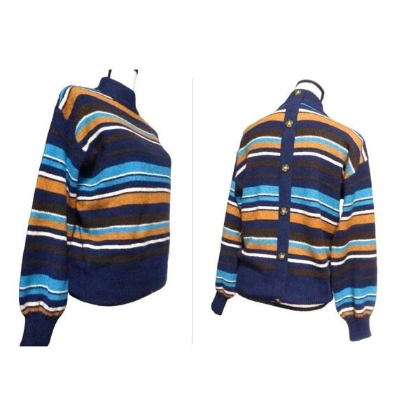 St. John’s Bay women’s Mock Neck, Button Back Striped Sweater, M - Picture 1 of 9